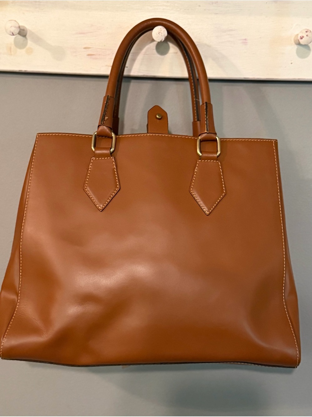 A. Belluci Italian smooth calf Leather Tote with Front Pocket and Ring Accent - Picture 2 of 15